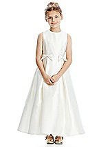 Front View Thumbnail - French Blue Princess Line Satin Twill Flower Girl Dress with Bows