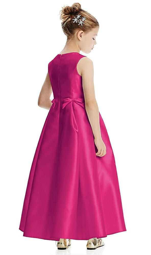 Back View - Think Pink Princess Line Satin Twill Flower Girl Dress with Bows