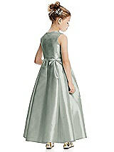 Rear View Thumbnail - Willow Green Princess Line Satin Twill Flower Girl Dress with Bows