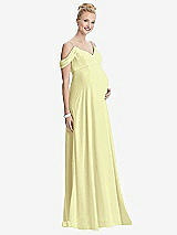 Front View Thumbnail - Butter Yellow Draped Cold-Shoulder Chiffon Maternity Dress