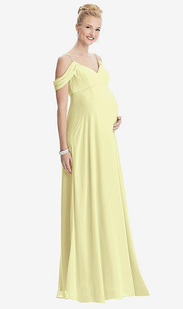 Front View - Butter Yellow Draped Cold-Shoulder Chiffon Maternity Dress