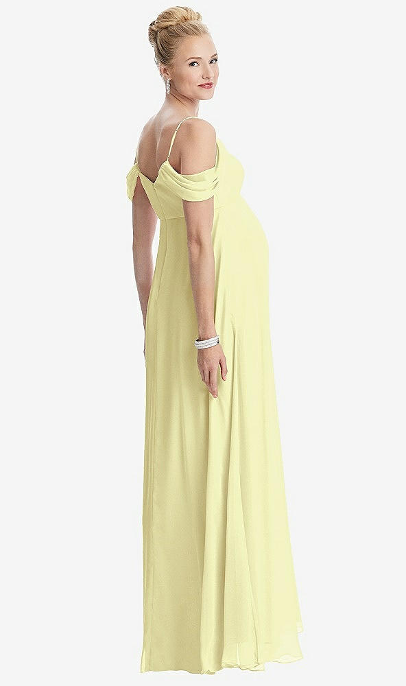 Back View - Butter Yellow Draped Cold-Shoulder Chiffon Maternity Dress