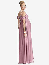 Rear View Thumbnail - Dusty Pink Draped Cold-Shoulder Chiffon Maternity Dress