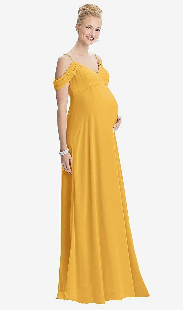 Front View - NYC Yellow Draped Cold-Shoulder Chiffon Maternity Dress