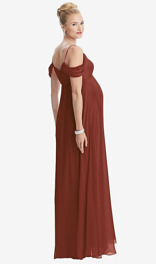 Back View - Auburn Moon Draped Cold-Shoulder Chiffon Maternity Dress