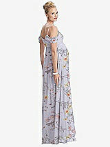 Rear View Thumbnail - Butterfly Botanica Silver Dove Draped Cold-Shoulder Chiffon Maternity Dress