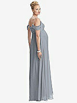 Rear View Thumbnail - Platinum Draped Cold-Shoulder Chiffon Maternity Dress