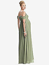 Rear View Thumbnail - Sage Draped Cold-Shoulder Chiffon Maternity Dress