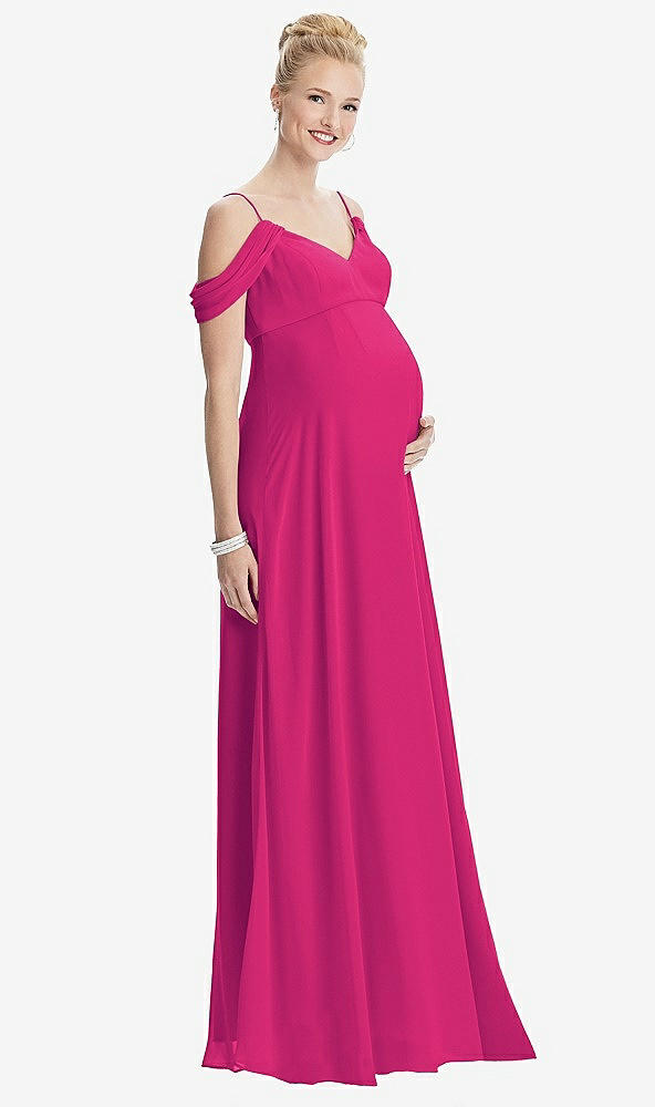 Front View - Think Pink Draped Cold-Shoulder Chiffon Maternity Dress
