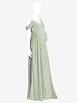 Front View Thumbnail - Vintage Primrose Sage Draped Cold-Shoulder Chiffon Maternity Dress