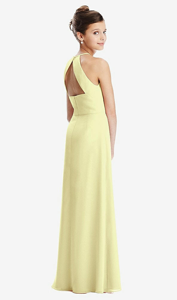 Front View - Butter Yellow Shirred Jewel Neck Chiffon Juniors Dress