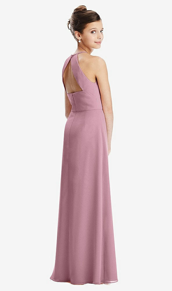 Front View - Dusty Pink Shirred Jewel Neck Chiffon Juniors Dress