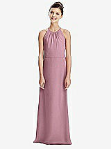 Rear View Thumbnail - Dusty Pink Shirred Jewel Neck Chiffon Juniors Dress