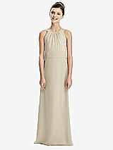 Rear View Thumbnail - Champagne Shirred Jewel Neck Chiffon Juniors Dress