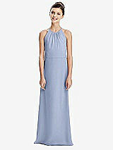 Rear View Thumbnail - Sky Blue Shirred Jewel Neck Chiffon Juniors Dress