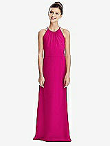 Rear View Thumbnail - Think Pink Shirred Jewel Neck Chiffon Juniors Dress