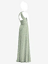 Front View Thumbnail - Vintage Primrose Sage Shirred Jewel Neck Chiffon Juniors Dress