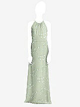 Rear View Thumbnail - Vintage Primrose Sage Shirred Jewel Neck Chiffon Juniors Dress