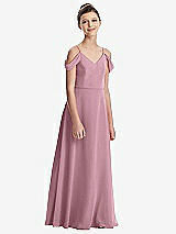 Front View Thumbnail - Dusty Pink Draped Cold Shoulder Chiffon Juniors Dress