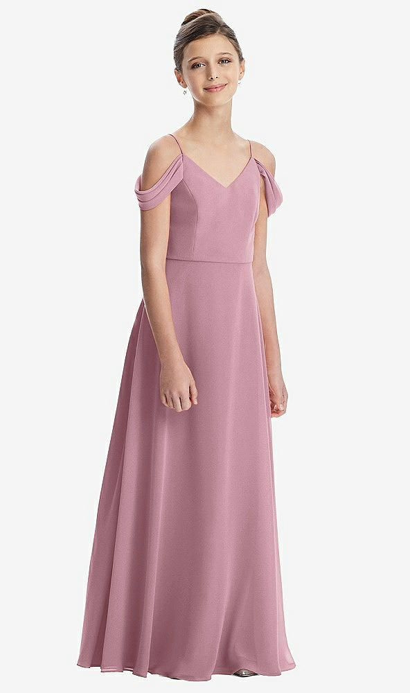 Front View - Dusty Pink Draped Cold Shoulder Chiffon Juniors Dress