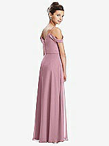 Rear View Thumbnail - Dusty Pink Draped Cold Shoulder Chiffon Juniors Dress