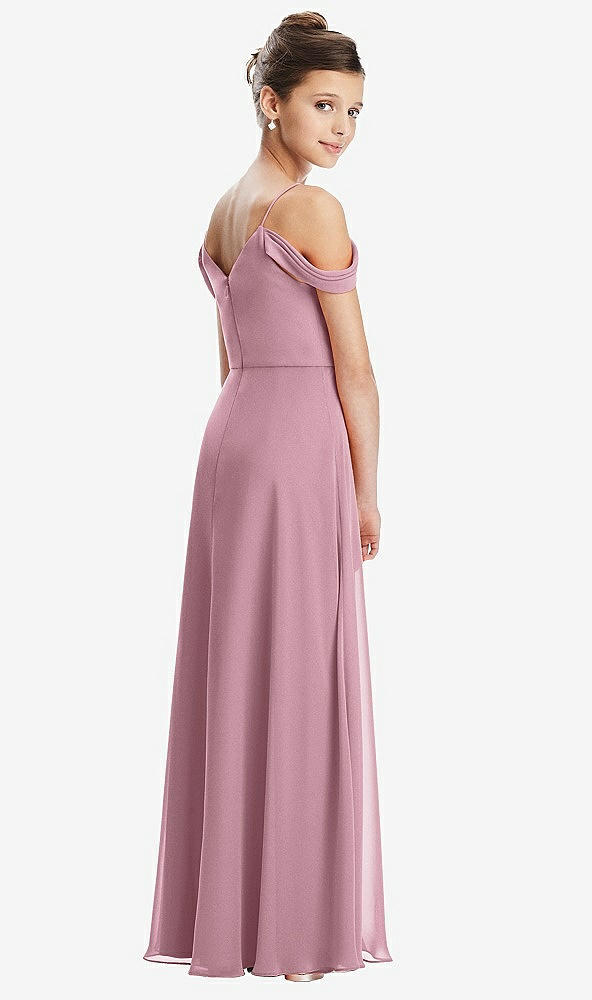 Back View - Dusty Pink Draped Cold Shoulder Chiffon Juniors Dress