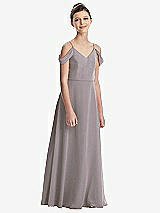 Front View Thumbnail - Cashmere Gray Draped Cold Shoulder Chiffon Juniors Dress