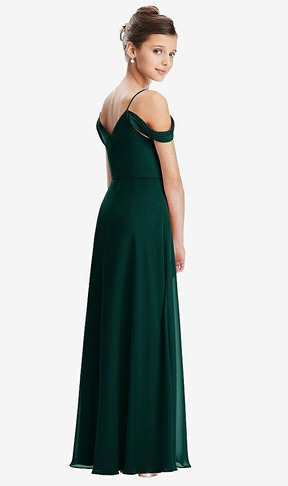 Back View - Evergreen Draped Cold Shoulder Chiffon Juniors Dress