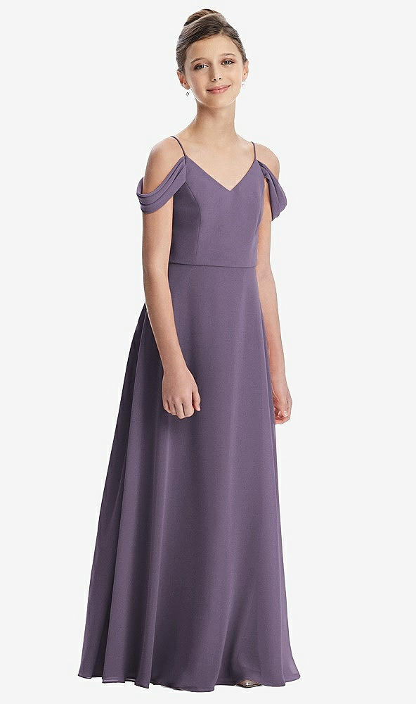 Front View - Lavender Draped Cold Shoulder Chiffon Juniors Dress