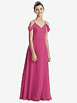 Front View Thumbnail - Tea Rose Draped Cold Shoulder Chiffon Juniors Dress