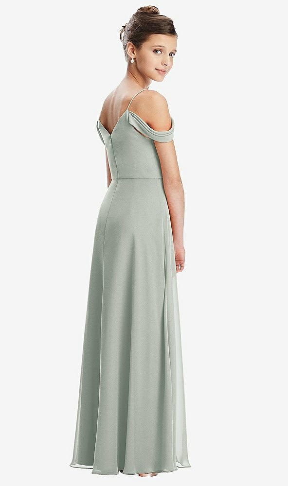 Back View - Willow Green Draped Cold Shoulder Chiffon Juniors Dress