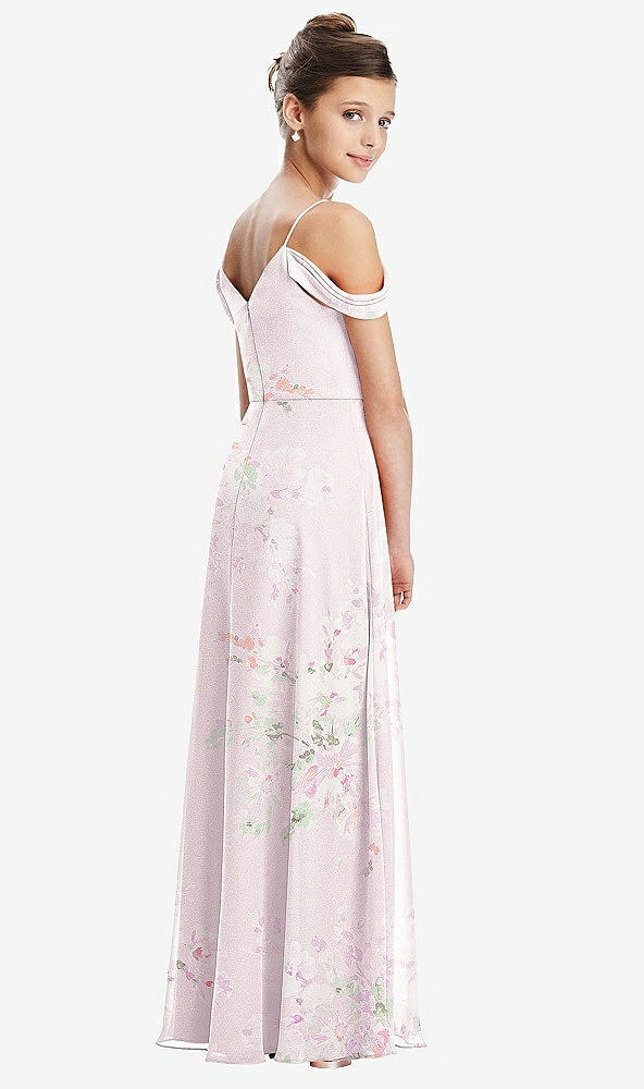 Back View - Watercolor Print Draped Cold Shoulder Chiffon Juniors Dress