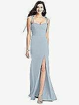 Front View Thumbnail - Mist Bustier Crepe Gown with Adjustable Bow Straps
