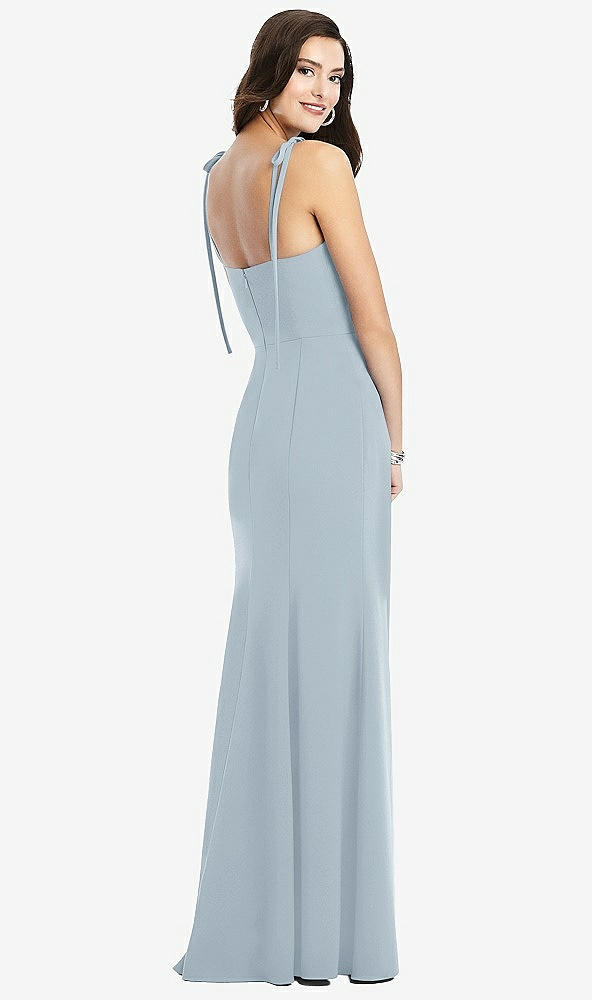 Back View - Mist Bustier Crepe Gown with Adjustable Bow Straps