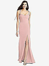 Front View Thumbnail - Rose - PANTONE Rose Quartz Bustier Crepe Gown with Adjustable Bow Straps