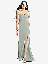 Front View Thumbnail - Willow Green Bustier Crepe Gown with Adjustable Bow Straps