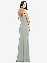 Rear View Thumbnail - Willow Green Bustier Crepe Gown with Adjustable Bow Straps