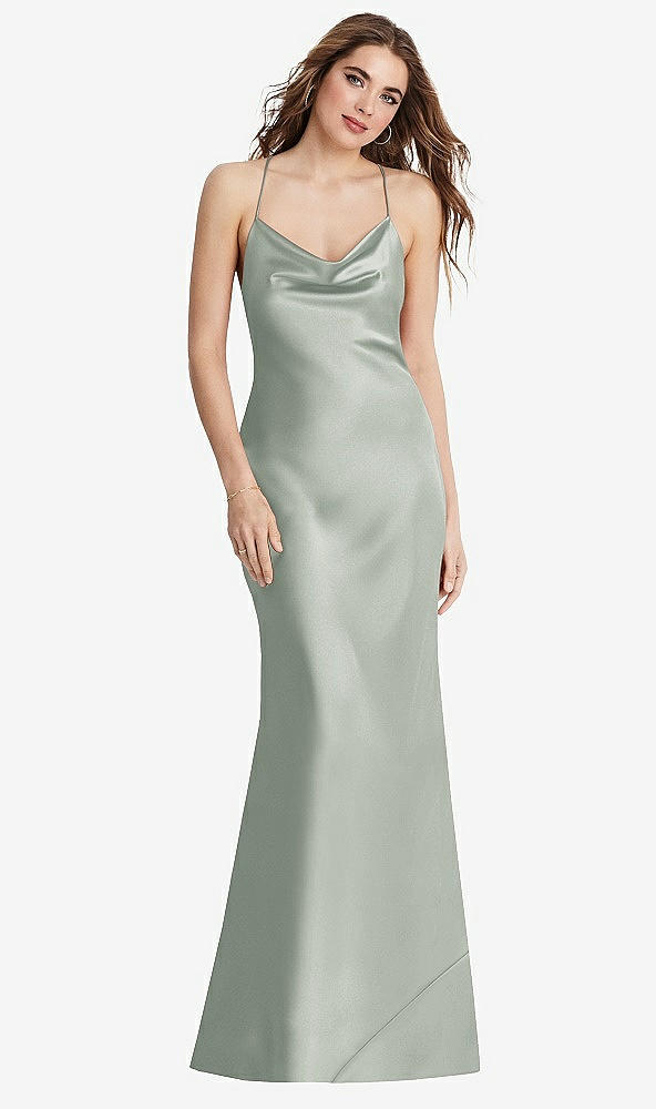 Back View - Willow Green Cowl-Neck Convertible Maxi Slip Dress - Reese