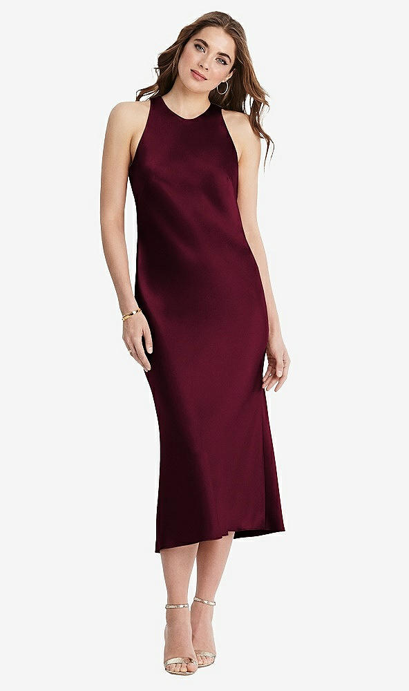 Front View - Cabernet Tie Neck Cutout Midi Tank Dress - Lou