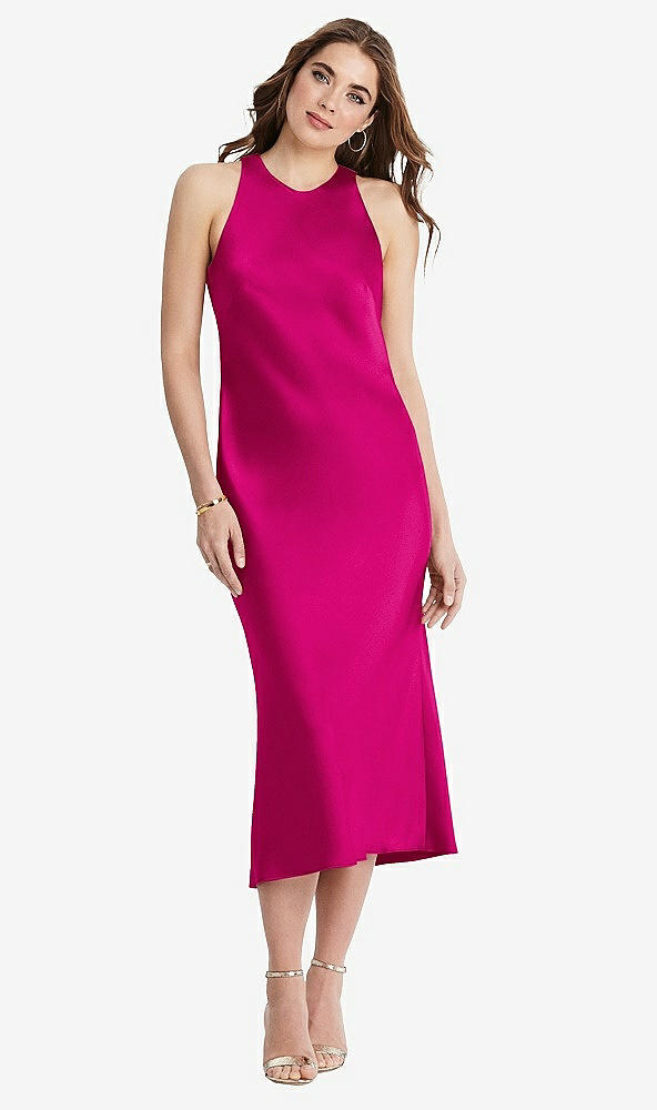 Front View - Think Pink Tie Neck Cutout Midi Tank Dress - Lou