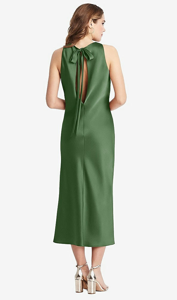 Back View - Vineyard Green Tie Neck Cutout Midi Tank Dress - Lou