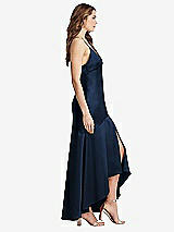 Side View Thumbnail - Midnight Navy Asymmetrical Drop Waist High-Low Slip Dress - Devon