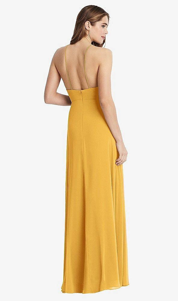 Back View - NYC Yellow High Neck Chiffon Maxi Dress with Front Slit - Lela