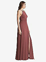 Side View Thumbnail - English Rose High Neck Chiffon Maxi Dress with Front Slit - Lela