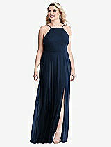 Alt View 1 Thumbnail - Midnight Navy High Neck Chiffon Maxi Dress with Front Slit - Lela