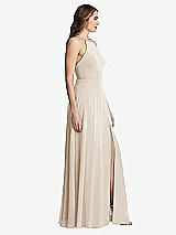 Side View Thumbnail - Oat High Neck Chiffon Maxi Dress with Front Slit - Lela