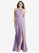 Front View Thumbnail - Pale Purple High Neck Chiffon Maxi Dress with Front Slit - Lela