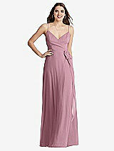 Front View Thumbnail - Dusty Pink Chiffon Maxi Wrap Dress with Sash - Cora