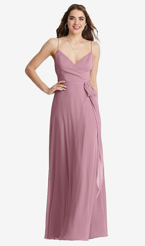 Front View - Dusty Pink Chiffon Maxi Wrap Dress with Sash - Cora