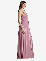 Side View Thumbnail - Dusty Pink Chiffon Maxi Wrap Dress with Sash - Cora